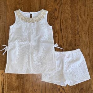 Lilly Pulitzer White Lace Tank and Shorts Set with Gold Embellished Neckline
